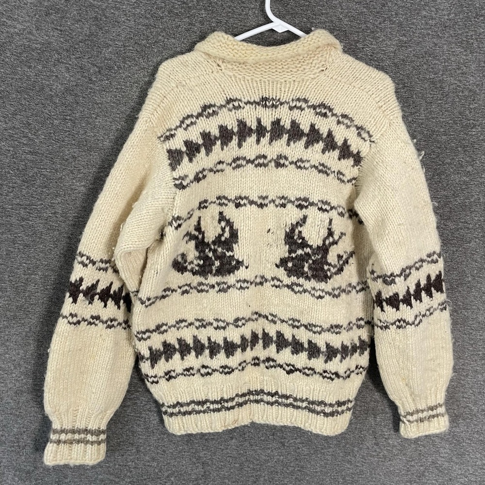 Westerly Knit Full Zip Cardigan Sweater Sz M/L Beige Chunky Cowichan 60s 70s - Picture 12 of 14